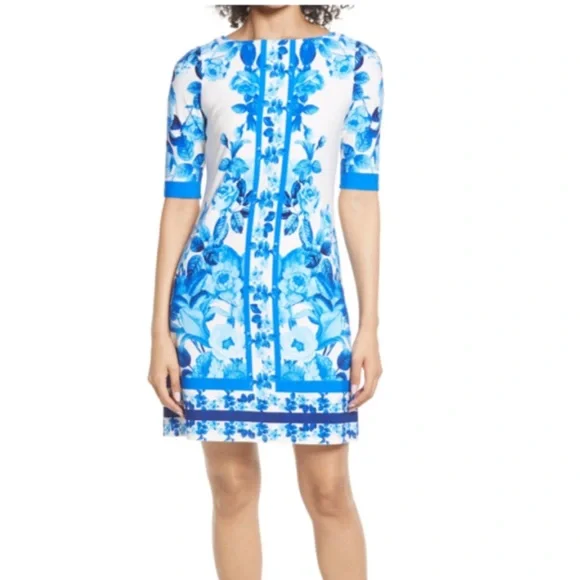 ELIZA Blue Border Detail Jersey Sheath 🌺IN STORES🌺 - Picture 1 of 4